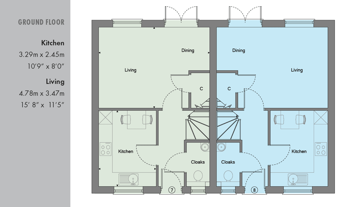 Ground floor plan of new 2 bed home in Osborn Close in Epsom Surrey